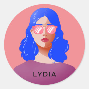 Chic pink and classy woman classic round sticker