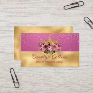 Chic Pink and Gold Floral Crown Business Card