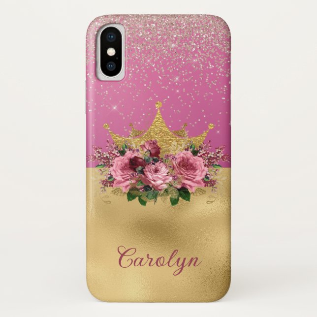 Chic Pink and Gold Floral Crown Case-Mate iPhone Case (Back)