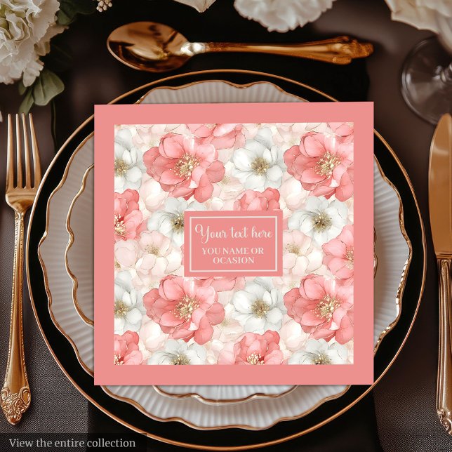 Chic Pink and Gold Floral Napkin Custom Name (Chic Pink and Gold Floral Napkin Custom Name)