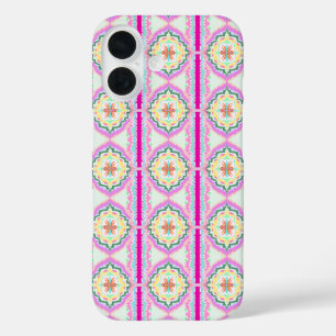 Chic Pink and Gold Geometric Floral Pattern iPhone 16 Case