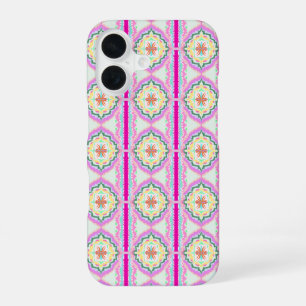 Chic Pink and Gold Geometric Floral Pattern iPhone 16 Case