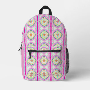 Chic Pink and Gold Geometric Floral Pattern Printed Backpack
