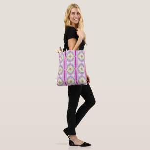 Chic Pink and Gold Geometric Floral Pattern Tote Bag