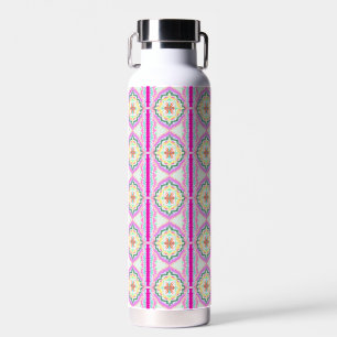 Chic Pink and Gold Geometric Floral Pattern Water Bottle