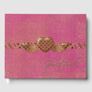 Chic Pink and Gold Hearts Wedding Guest Book