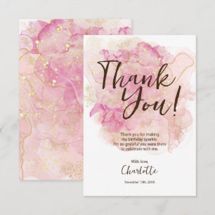 Chic Pink and Gold Watercolor Sweet 16 Party Thank You Card