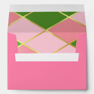 Chic Pink and Green Argyle Liner Christmas Envelope