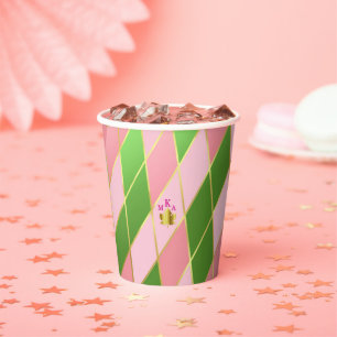 Chic Pink and Green Argyle  Paper Cups