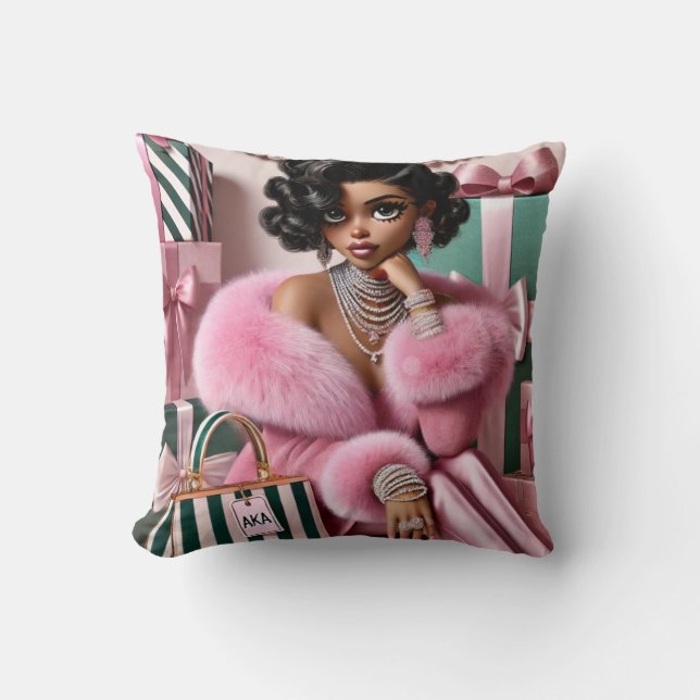 Chic Pink And Green Cushion (Front)