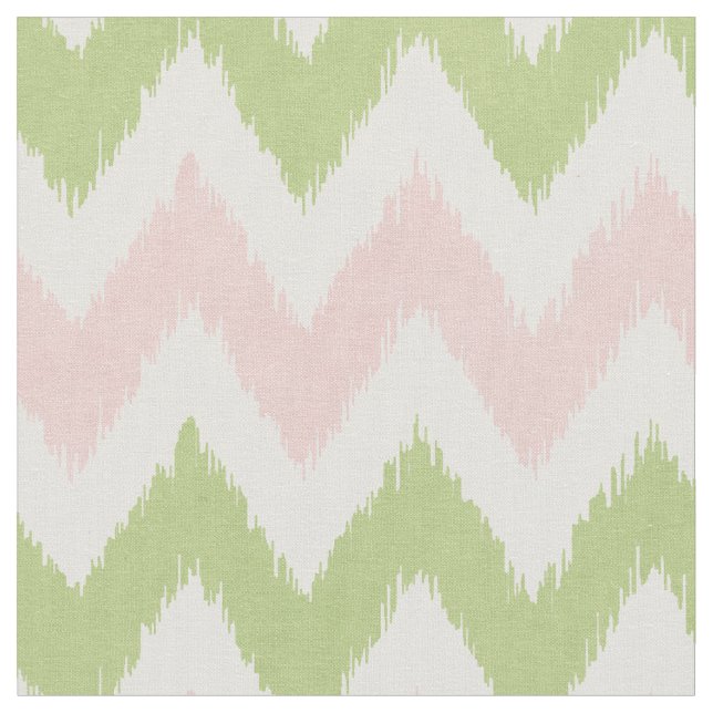 Chic pink and green geometric chevron pattern fabric (Close Up)