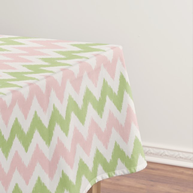 Chic pink and green geometric chevron pattern tablecloth (In Situ)