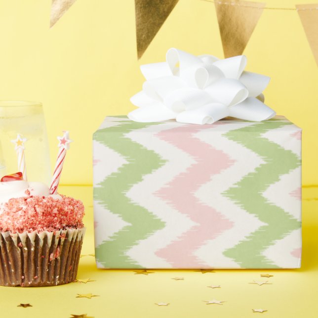 Chic pink and green geometric chevron pattern wrapping paper (Birthday Party)