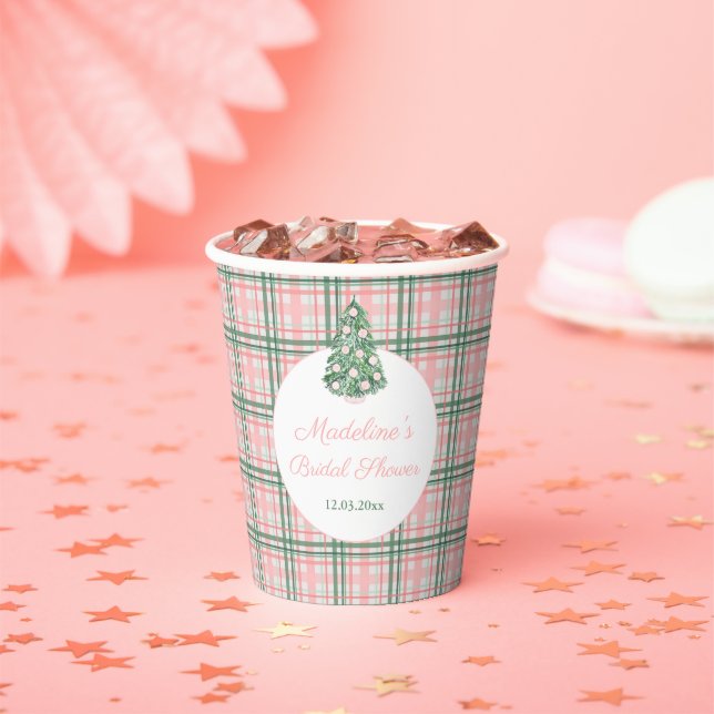 Chic Pink And Green Holiday Bridal Shower Party Paper Cups (Insitu)