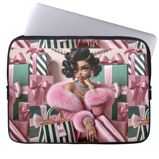 Chic Pink And Green Laptop Sleeve (Front)