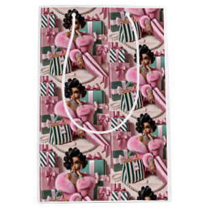 Chic Pink And Green Medium Gift Bag