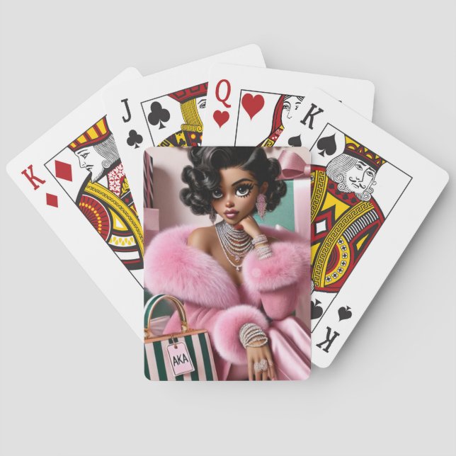 Chic Pink And Green Playing Cards (Back)