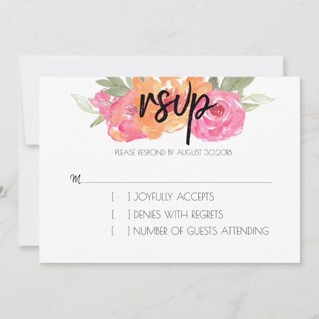 Chic Pink And Orange Spring Floral RSVP Card (Front)
