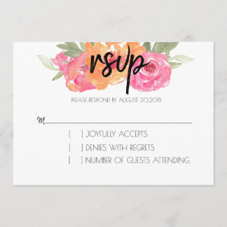 Chic Pink And Orange Spring Floral RSVP Card