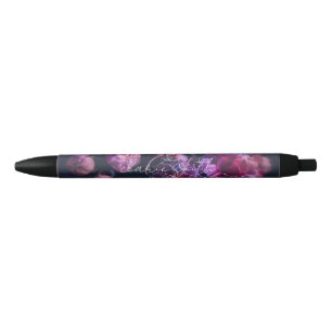 chic pink and purple flower with script monogram black ink pen