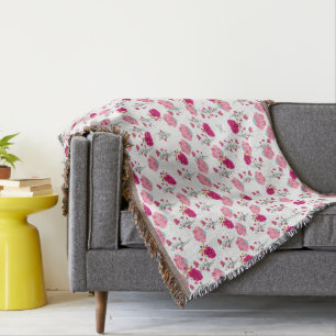Chic pink and red Floral print seamless pattern Throw Blanket
