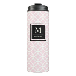 Chic Pink and White Pattern with Black Monogram Thermal Tumbler