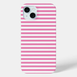Chic Pink and White Striped  iPhone 15 Mini Case