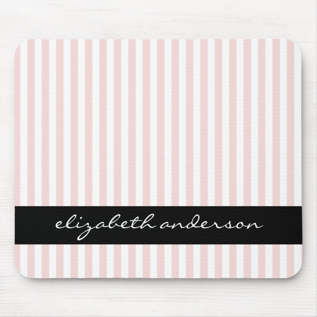 Chic Pink and White Stripes Mouse Pad (Front)