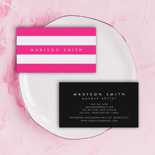 Chic Pink and White Stripes with Black Business Card
