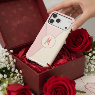 Chic Pink & Beige Pastel Colour Block Monogrammed