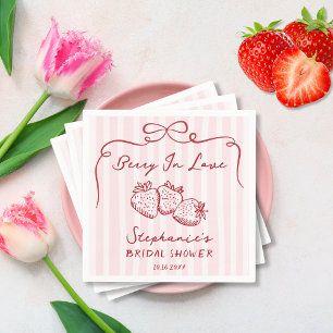 Chic Pink Berry In Love Bridal Shower Personalised Napkin