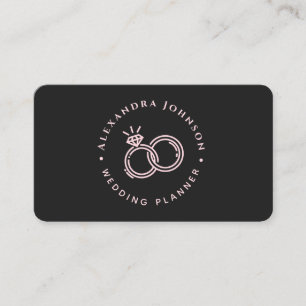 Chic Pink & Black Engagement Ring Logo Wedding Business Card