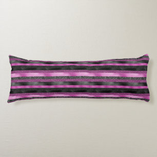Chic Pink Black Glitter Stripe Glam Body Cushion