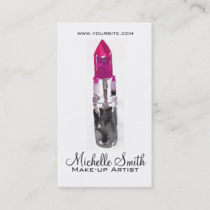 Chic pink black silver watercolor lipstick Makeup  Business Card