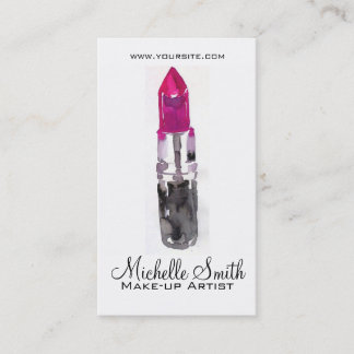 Chic pink black silver watercolor lipstick Makeup Business Card