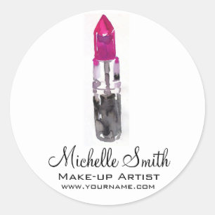 Chic pink black silver watercolor lipstick Makeup  Classic Round Sticker