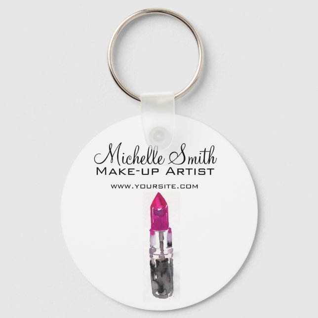 Chic pink black silver watercolor lipstick Makeup  Key Ring (Front)