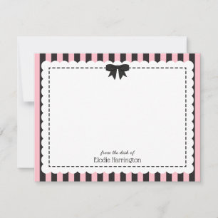 Chic Pink Black Stripes Scalloped Edges & Bow Card