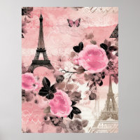 Chic Pink Black & White Eiffel Tower Paris French