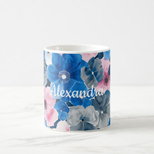 Chic Pink Blue Floral Coffee Mug