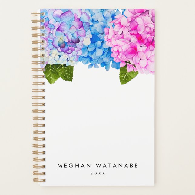 Chic Pink Blue Floral Hydrangea Garden Planner (Front)