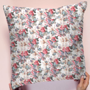 Chic Pink & Blue Vintage Floral Pattern Cushion