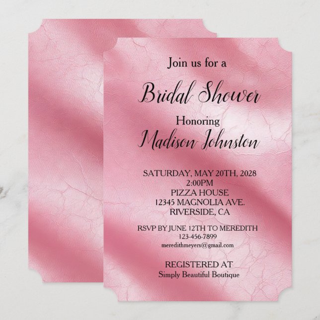 Chic Pink Blush Faux Leather Invitation (Front/Back)