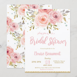 Chic Pink Blush Floral Bridal Shower Invitation