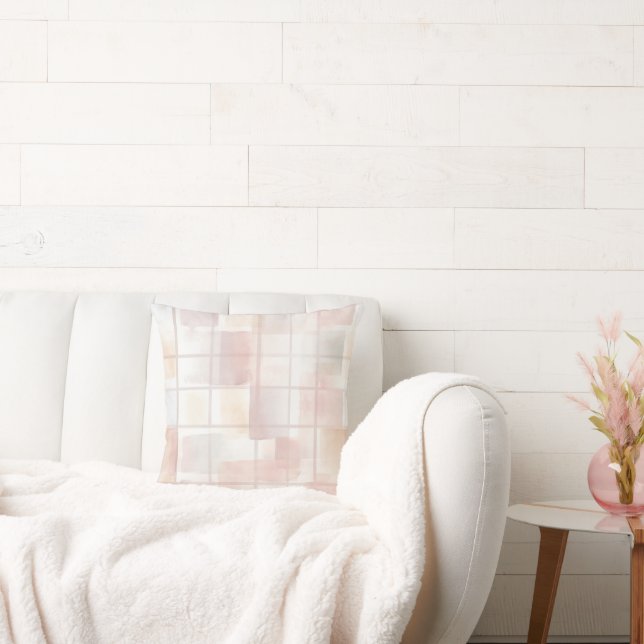 Chic Pink Blush Squares Cushion (Couch)