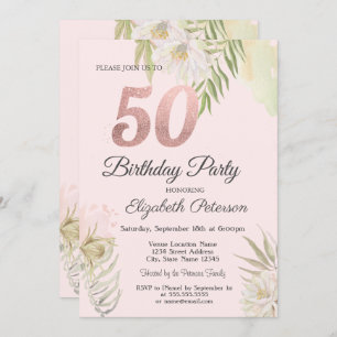 Chic Pink Boho Floral 50th Birthday Party  Invitation