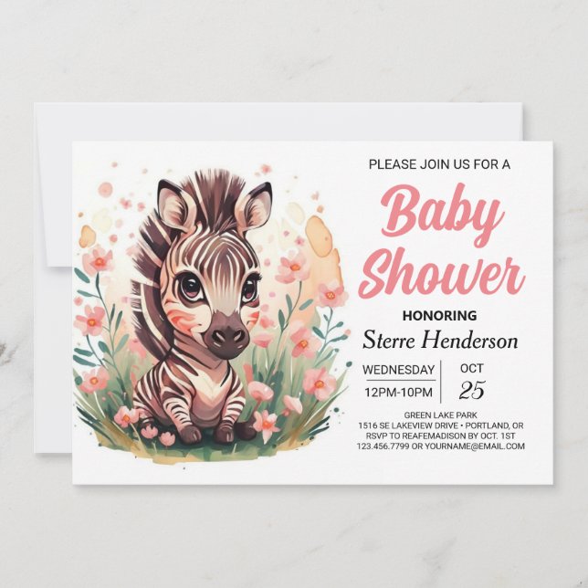 Chic Pink Boho Zebra Baby Shower Invitation (Front)