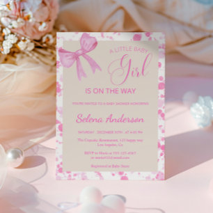 Chic Pink Bow Baby Girl Shower  Invitation