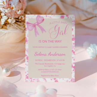 Chic Pink Bow Baby Girl Shower Invitation