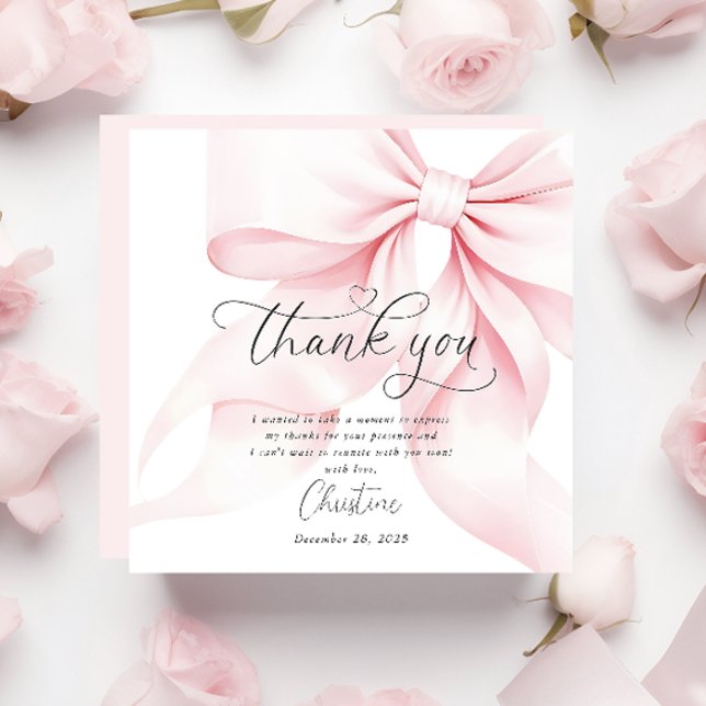Chic Pink Bow Bridal Shower Thank You Card (Creator Uploaded)